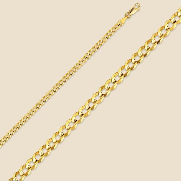 14k Solid Yellow Curb Concave cuban Chain Necklace3.5 mmReal Gold Cuban